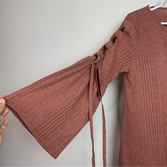 Knox Rose Desert Rose Soft V Neck Ribbed Cinched Sleeves Size S Women - Picture 5 of 11